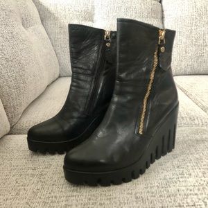 Leather platform boots